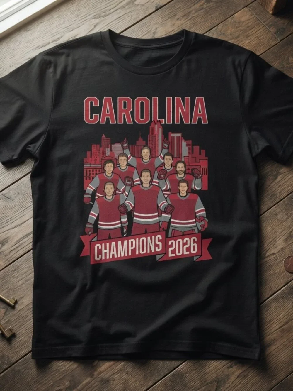 Carolina Champions 2026 Hockey Team Graphic Black T-Shirt